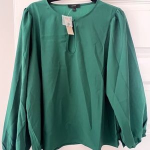 J.Crew green blouse with bubble sleeve size L